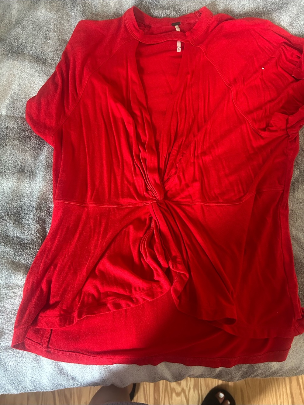 Free People Bright Red Twist-Front Short Sleeve Top size Medium